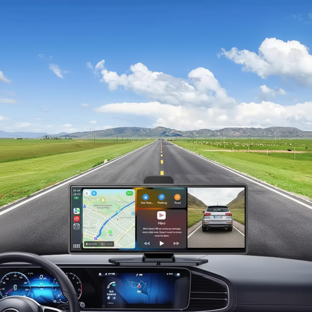 10.26" Portable Wireless Carplay With Wi-Fi BT 4K Dashcam