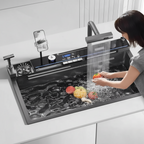Smart Waterfall Kitchen Sink with Phone Holder & Spray Gun