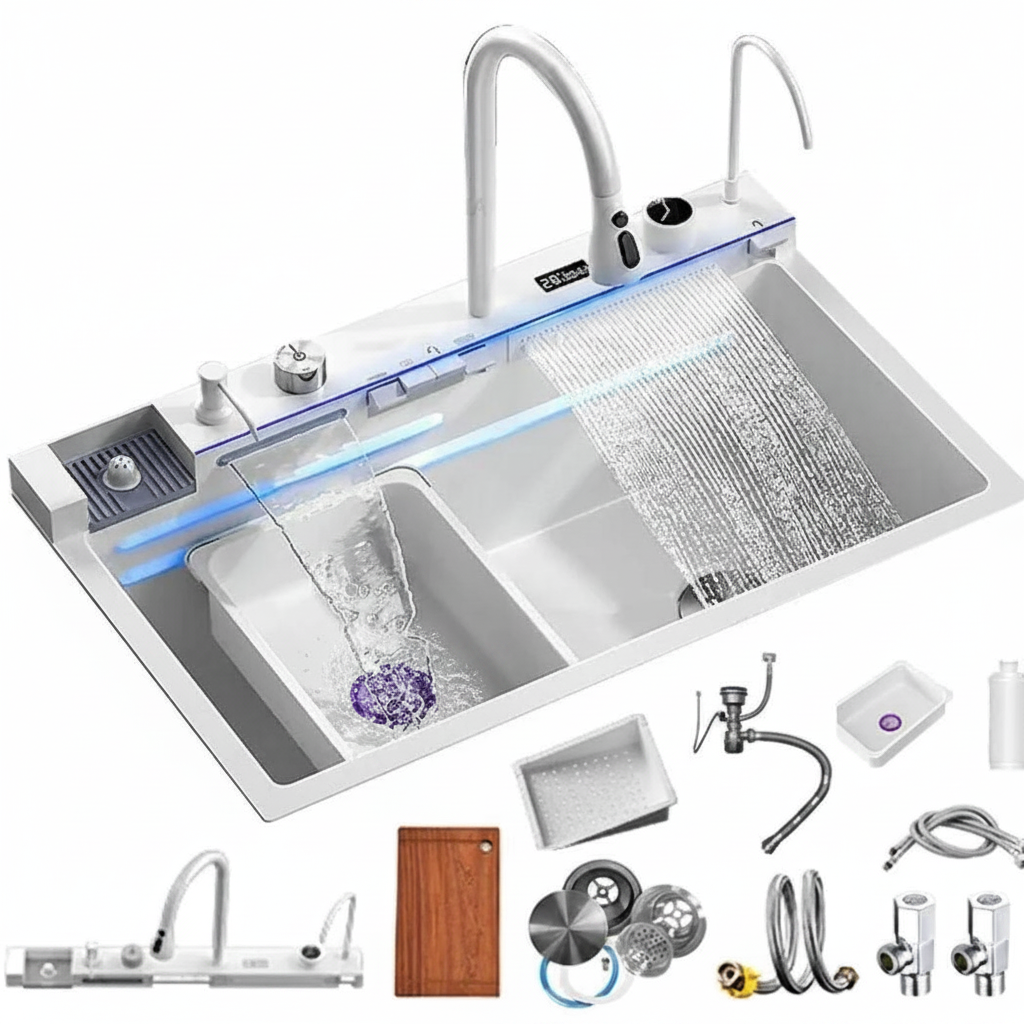 Digital Display Waterfall Deep Kitchen Sink